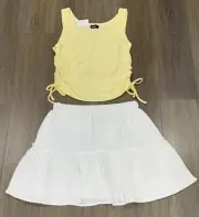 Ladies size 12 White DOTTI Cotton Skirt & M Lemon Ribbed Top *NEW* RRP $59.90