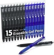 Erasable Gel Pens, 15 Pack Retractable Erasable Pens Clicker, Fine Point, Make Mistakes Disappear, 8 Black 7 Blue Inks for Writing Planner and Crossword Puzzles