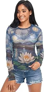 [RPLIFE] Water Lily Starry Night Long Sleeve Mesh Top, Long Sleeve Sequin Tops for Women Party S-XXL