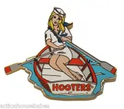 HOOTERS RESTAURANT NAVY GIRL IN ROWBOAT BOAT ON LAKE PADDLE MILITARY LAPEL PIN