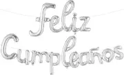 KatchOn Silver Feliz Cumplea�os Balloons Banner - 15 Pcs, 16-inch | Birthday Dec