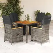 Patio Furniture Sets 5 Piece Garden Bistro Set with Cushions Grey Poly Rattan