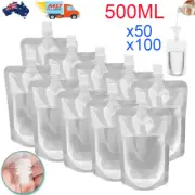 500ml Clear Alcohol/Juice Spout Reusable Durable Bag Flask Stand Up Pouches& Cap