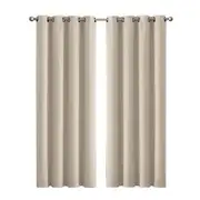 2x Blockout Curtains Panels 3 Layers Beige