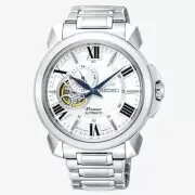 SEIKO PREMIER SSA369J1 Open Heart Automatic Silver Watch 4R39 JAPAN Skeleton NOS