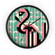 Home Decor Wall Clock Mid Century Flamingo Retro Design