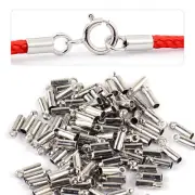 100x Silver Plated Barrel Bead Leather Cord Necklace Jewelry Findings Ends Caps