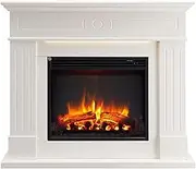 ModaLiving Aura 2000W Electric Fireplace Heater Mantel Suite White Finish Remote Control Timer Adjustable Flame