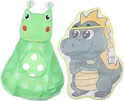 2pcs Mesh Bath Toy Bag Cute Bathtub Toy Holder, Bath Toy Storage Net Bag, Shower Toy Holder, Mesh Bag for Bath Toys, Kids Bath Toy Net Organizer Dinosaur & Frog Pattern