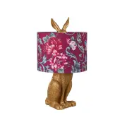 Yolan Rabbit Sitting Base Fabric Flower Shade Desk Table Light Lamp Gold/Red
