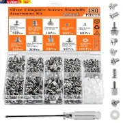 480Pcs Silver Computer Screws Kit Thumbscrews PC Case Fan Screws Motherboard Sta