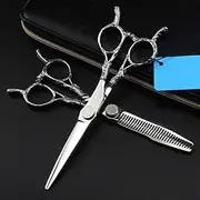 Hair Cutting Scissors, 6 '' Professional Retro Two-Tailed Haircut Scissor Thinning Barber Cutting Shears Hairdresser Scissors Set