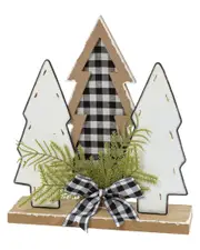 Gerson International 12in Wood Holiday Trees With Pine & Bow Accent