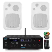 Pyle PFA600BU Bluetooth AUX FM PA Amplifier Receiver, 2x 4" 30W White Speakers