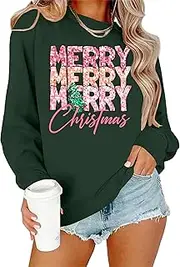 [YI XIANG RAN] Merry Christmas Sweatshirt for Women Christmas Plaid Leopard Tree Print Shirt Blouse Long Sleeve Holiday Shirts Tops