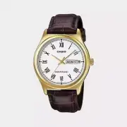 CASIO Men's Quartz Watch MTP-V006GL-7B | Gold-Tone Case, White Dial, Day and Dat