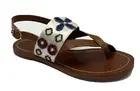 Tory Burch Estella Flat Sandal Size US 10.5 in White/Multicolor Leather & Satin