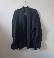 Boohoo Womens Black Blazer Jacket Size 22 Ruched Sleeve Open Front Collared NWT