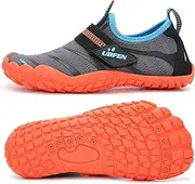 [UBFEN] Water Shoes for Kids Boys Girls Aqua Socks Barefoot Beach Sports Swim Pool Quick Dry Lightweight Toddler Little Big Kid, A Grey Orange, 10 Toddler