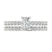 1.61ct Emerald & Round Cut Engagement Ring bridal Set Band14k White solid Gold