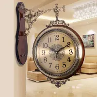 在飛比找蝦皮商城精選優惠-美式實木金屬雙面掛鐘歐式客廳靜音雙面掛錶創意大掛鍾石英鐘錶