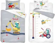 Reversible Bedding Set Crain Truck Building Site Digger Diggers Construction grey Blue Bedding for Baby Boy Cot Bed Duvet Cover & Pillow Case … (90x120cm)