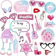 24pcs Sing Photo Booth Props - Birthday Party Supplies with Sing Theme Props for Girls, Pink Music Lyrics Party Decorations