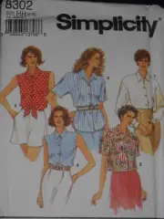 Shirts Sleeve Variations Misses size 6-12 Simplicity 8302 Sewing Pattern