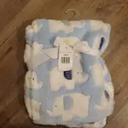 Cutie Pie Blue white Elephant Blanket Lovey 29x35 baby boy soft plush NEW NWT