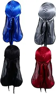 BIUDECO Elastic Pirate Hat Pcs Silk Bonnet for Sleep Durag Silk Long Tail Headwrap Comfortable Polyester Headwrap