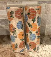 2 Mesh Ribbon 9.5"x 10 ft Burlap Mesh Green Orange Tan Fall Pumpkins