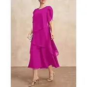 Women's Graduation Dress Midi Dress Solid Color Wine Rose Red Summer Spring A Line Dress Ruffle Dress Work Dresses Semi Formal Formal Work Regular Fit Plain Cr