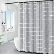 Nordic Shower Curtain Bathroom Punch-Free Waterproof Anti-Fog Household Toilet Opaque Soft Shading Easy to Clean Small Grid Art Partition Curtains, W200CMxH200CM