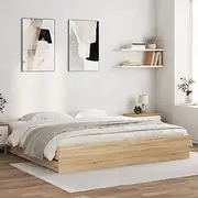 Sonoma Oak King Size Bed Frame with Drawers, 183x203 cm, Engineered Wood Platform Base, 6 Storage Drawers, Plywood Slats, Modern Low Profile Bedframe Without Mattress