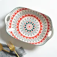 在飛比找ETMall東森購物網優惠-11寸長方盤陶瓷盤蒸魚盤防燙雙耳瓷盤子釉下彩北歐風創意家用菜