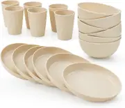 18pcs Wheat Straw Dinnerware Sets - Unbreakable Reusable Dinnerware Sets, Wheat