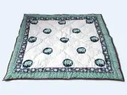 Indian Hand Block Blue & White Elephant Baby Quilt Filled Cotton Coverlet AU