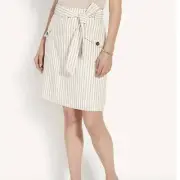NWT Ann Taylor Beige Tan Striped Linen Blend Belted A-Line Cargo Skirt Size 6