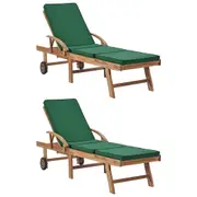Sun Loungers with Cushions 2 pcs Solid Teak Wood Green vidaXL