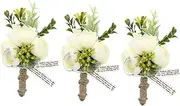 [CATIEBYE] 3pcs Wedding Brooches Elegant Flower Corsages Ribbons and Artificial Roses Beautiful Decorative Accessories for Bride and Groom Photo Props for Special Occasions