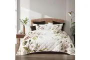 Bianca Rosalia White Polyester Floral Designed Quilted Bed Coverlet Set