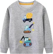 [Dinopjs] Children's Boys Pullover Sweatshirt Cute Long Sleeve Cotton Dinosaur Cartoon Jurassic Planets Digger Crane Dump Truck Tractor Winter & Spring Christmas Warm Tops 2-7 Years