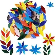 Lanyani Bright Glass Petal Mosaic Tiles, Hand-Cut Stained Glass Flower Leaves Tiles for Crafts, 100 Pieces Assorted Size&Colors…