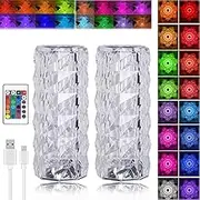16 Colors Rose Rays Crystal Diamond Table Lamp, Allowance 16 Colors Rose Rays Crystal Diamond Table Lamp, Crystal Diamond Rose Table Lamp, Crystal Diamond Table Lamp (2PCS,2.9 * 6.3in)