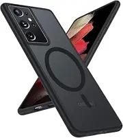 [ANNGELAS] for Samsung Galaxy S21 Ultra Mag-safe Case,Slim Shockproof Protective Cover with Magnetic,Frosted Hard Back Soft Silicone TPU Bumper Phone Case Compatible Galaxy S21 Ultra 6.8inch,Matte Black