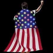 JaGely Light Up American Flag Costume Cape 4th of July Flag Cape for Adults Independence Day Celebration Dress Up Party (Batteries Not Included)