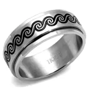 Anillo Color Plata Para Hombres y Ninos de Acero Inoxidable Olas Negras