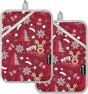 Pot Holder Heat Resistant Merry Christmas Snowflakes Trees Red Potholders for Kitchens with Pocket Hotpads for Cooking Oven Mitts 2 Pack