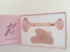 Best Natural Crystal Rose Quartz Jade Roller and Gua Sha set (Pink)