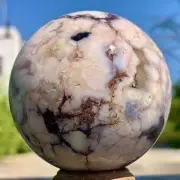 443G Natural Sakura Flower Agate QUARTZ Sphere Crystal Ball Reiki Healing